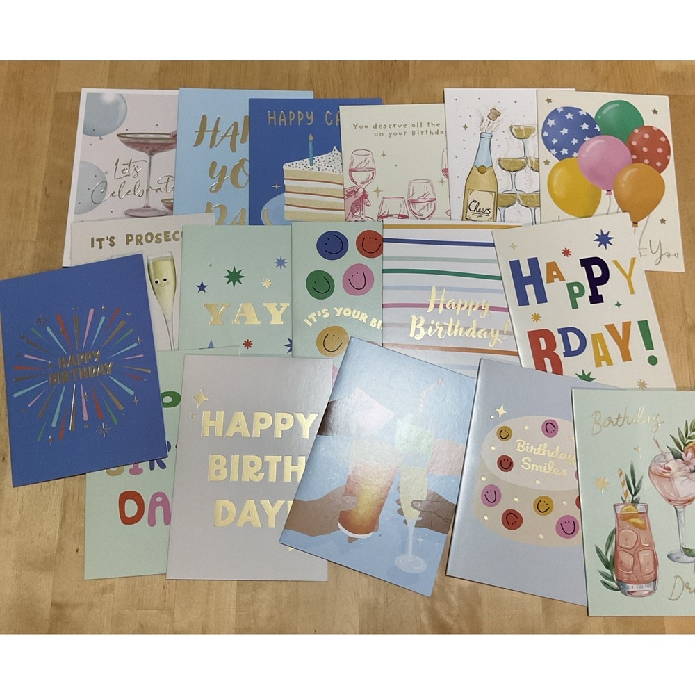 Central 23 UK Box of 17 Foiled Birthday Cards Envelopes Stickers 100% Recyclable